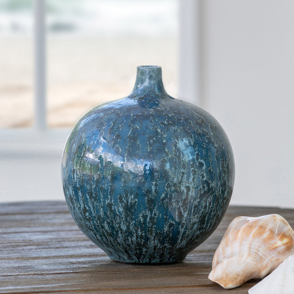 Porto Azul Ceramic Vase, Round