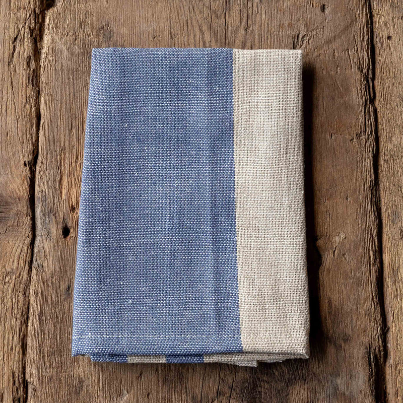 Vintage Blue Striped Woven Linen Napkin SET 4