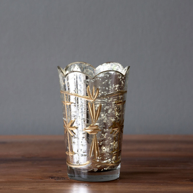 Bronze Relief Pattern Mercury Glass Votive/Vase SET 4