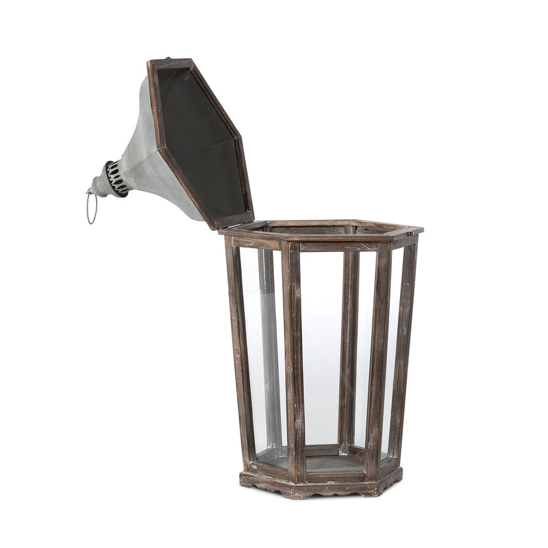 Wood and Galvanized Metal Lantern, LARGE