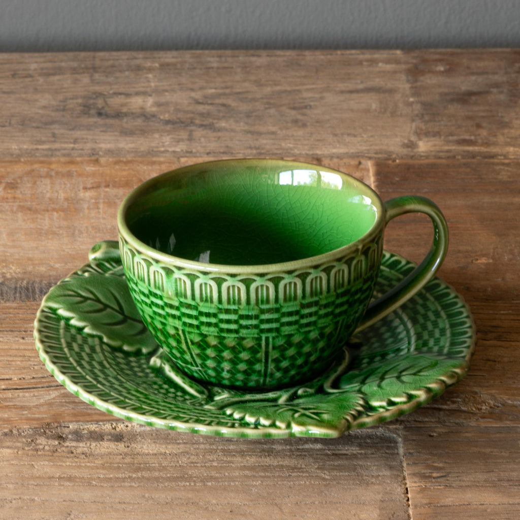 Green Glazed Tea Cup & Saucer SET 4