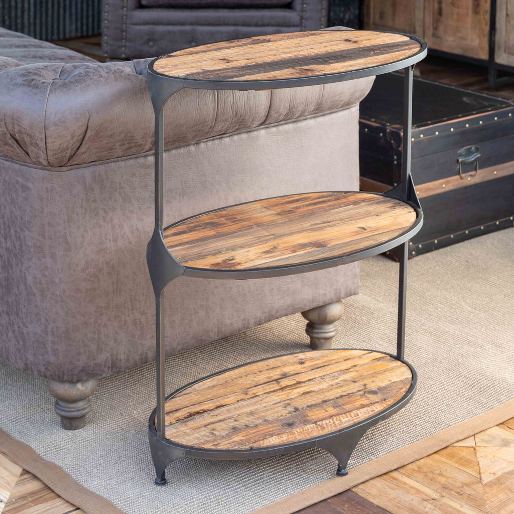 Oblong Metal and Reclaimed Wood Table/Shelf