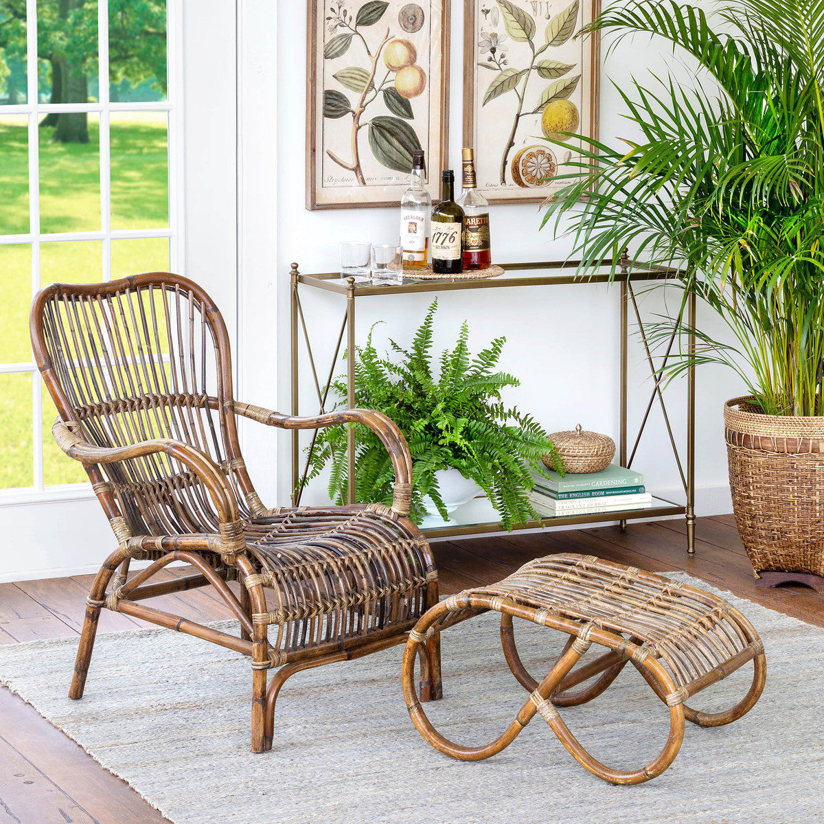 Savannah Rattan Lounge Chair and Footrest SET Prop Decor Outlet
